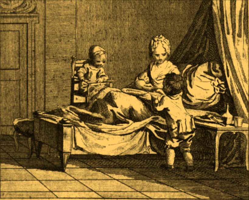 Mother_in_bed_flanked_by_2_children